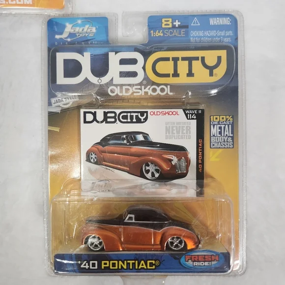 Dub City Oldskool Die-Cast Cars - Purple Chevy & Orange Pontiac - Picture 2 of 5